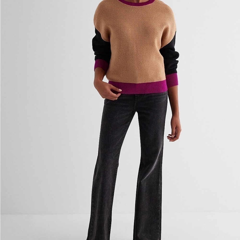 Relaxed Color Block Ribbed Crew Neck Sweater - Picture 4 of 6